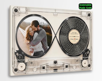 Personalized Cassette Tape With Scannable Code Art, Custom Couple Photo Vinyl Record, First Dance Song Lyrics Gift, Couple Infinity Art