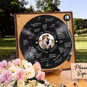 Personalized Wedding Guest Book Alternative - Custom Record Guestbook Vinyl with Family Name & Title Song, Modern Wedding Decorations