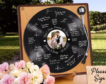 Personalized Wedding Guest Book Alternative - Custom Record Guestbook Vinyl with Family Name & Title Song, Modern Wedding Decorations