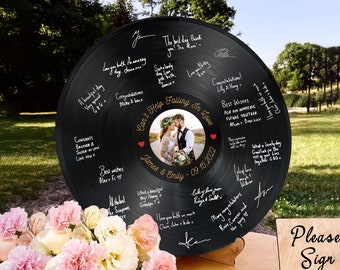 Personalized Wedding Guest Book Alternative - Custom Record Guestbook Vinyl with Family Name & Title Song, Modern Wedding Decorations