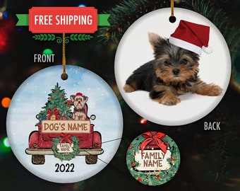 Yorkshire Terrier Christmas Truck Ornament, Yorkshire Terrier Dog Ornament, Yorkshire Terrier Lover, Holiday Pet Ornament, Xmas Ornament