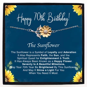 Pulsera de girasol para regalo de 70 cumpleaños, regalo espiritual para ella, mujer, hija, nieta, sobrina, mejor amiga: joyería de plata esterlina para mujer