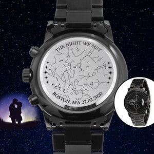 La notte in cui ci siamo incontrati, mappa stellare regalo di anniversario per lui orologio in acciaio inossidabile inciso cielo notturno regalo del 1° anniversario per lui fidanzato, marito