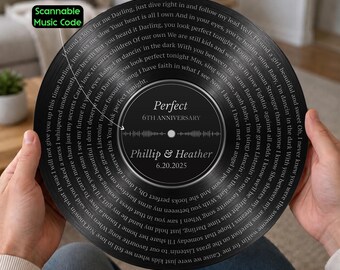 Personalized 6th Anniversary Gift, Custom Song Lyric Sign With Scannable Music Code, Iron Color Vinyl Record Metal Sign, Iron Anniversary