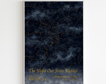 Mapa estelar personalizado, Impresión digital del cielo nocturno, Póster del mapa estelar, Constelación personalizada, Regalo de aniversario de boda, Regalo personalizado, Compromiso