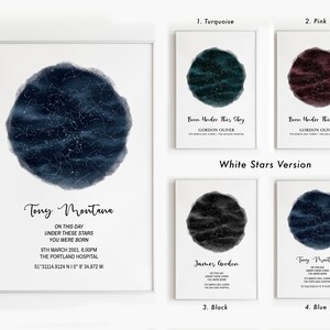Aangepaste sterkaart poster, nacht hemel print digitaal, aangepaste constellatie, gepersonaliseerde babyshower cadeau, geboren onder deze hemel, een ster werd geboren