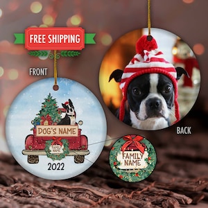 Boston Terrier Christmas Truck Ornament, Boston Terrier Photo Ornament, Boston Terrier Lover, Dog Lover, Holiday Pet Ornament, Xmas Ornament