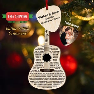 Custom Song Photo Ornament, Guitar Ornament, Custom Music Ornament, Music Ornament, Couple Song Ornament, Scannable Music Code Ornament