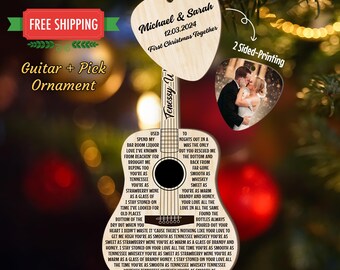 Enfeite de foto de música personalizada, enfeite de violão, enfeite de música personalizado, enfeite de música, enfeite de música de casal, enfeite de código de música escaneável