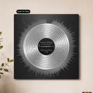 Custom Metal Record Player Plaque With Soundwave Art, Meaningful 10th 25th Anniversary Gift, Lyrics Plaque With Scannable Music Code,