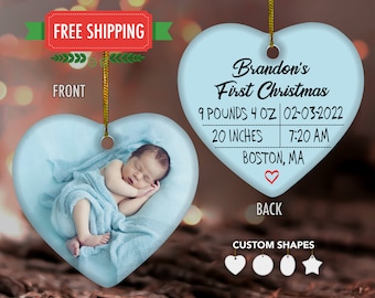 Decorazione natalizia personalizzata del bambino / Regalo di ceramica di Natale ricordo Ornamento in ceramica / Decorazione della scena natalizia del bambino 1 °
