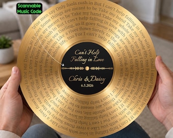 Custom Gold Metal Record Plaque – A Meaningful 50th Anniversary Gift, Lyrics Plaque With Scannable Music Code, Music Lover Gift