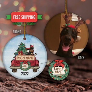 Doberman Pinscher Christmas Truck Ornament, Doberman Pinscher Photo Ornament, Doberman Pinscher Lover, Holiday Pet Ornament, Xmas Ornament