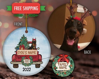 Doberman Pinscher Christmas Truck Ornament, Doberman Pinscher Photo Ornament, Doberman Pinscher Lover, Holiday Pet Ornament, Xmas Ornament