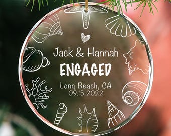 Beach Engaged Ornament, Engaged Christmas Ornament, Engagement Gift, Personalized Engagement Gift, Engagement Christmas Gift,Couple Ornament