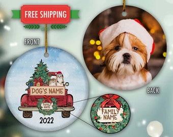 Shih Tzu Christmas Truck Ornament, Shih Tzu Photo Ornament, Shih Tzu Lover, Shih Tzu Gifts, Christmas Dog Ornament, Holiday Pet Ornament