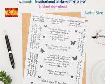 Spanish Inspirational Quote Stickers, Self-Care (PDF & PNG)