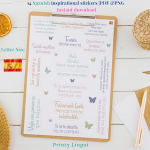 Spanish stickers,Spanish digital printable,Spanish motivational quotes,Self-care in Spanish,Inspirational Spanish stickers