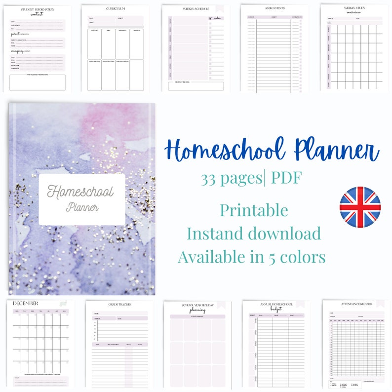 Homeschool Planner Printable 20 PagesDigital PDF, Instant DownloadHomeschool Daily Planner Homeschool Planner Printable image 1