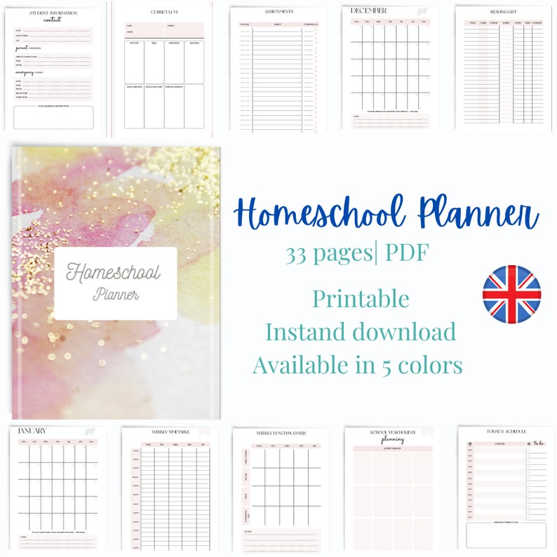 Homeschool Planner Printable 20 PagesDigital PDF, Instant DownloadHomeschool Daily Planner Homeschool Planner Printable image 3