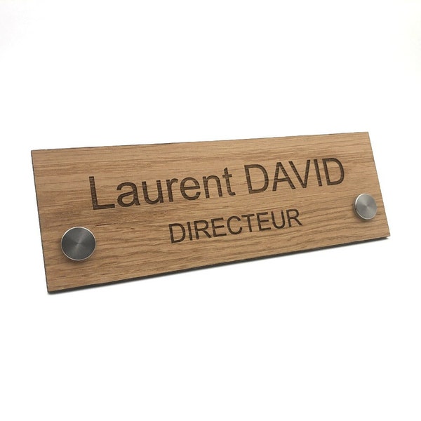 Porte-nom personnalisé pour Bureau Professionnel moderne en BOIS, plaque sur-mesure gravé, plaque signalétique chêne, chevalet de bureau