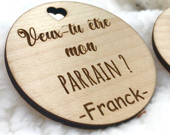 Magnet Parrain-Marraine Personnalisé en bois, Annonce naissance, Demande Tonton -Tata, Cadeau pour réfrigérateur aimanté