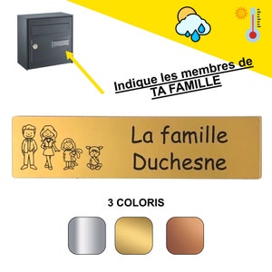 Plaque Adhésive pour boîte aux lettres avec Famille Personnalisé , taille Standards 10 x 2,5 cm, plaqué gravé haut de gamme, Cadeau image 1