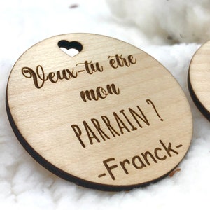 Personalized wooden Godfather-Godmother magnet, Birth announcement, Uncle - Auntie request, Magnetic refrigerator gift