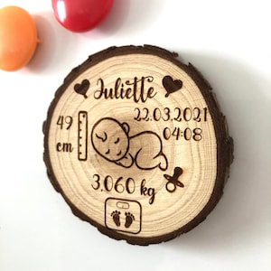 Magnet Naissance Bébé Personnalisé en Bois – Aimanté, Cadeau pour Nouveaux Parents, Cadeau Naissance