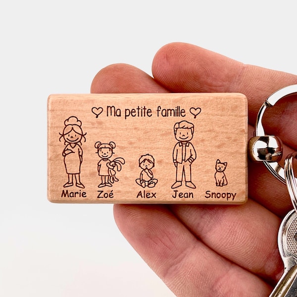 Porte clé Famille Personnalisé en Bois, Idée cadeau pour elle et lui, Cadeau personnalisé, Cadeau anniversaire, Cadeau fêtes des mères