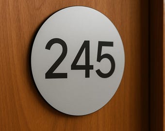 Engraved Rectangular Apartment or Room Door Number - Modern and Elegant Hotel Plaque, Round Design
