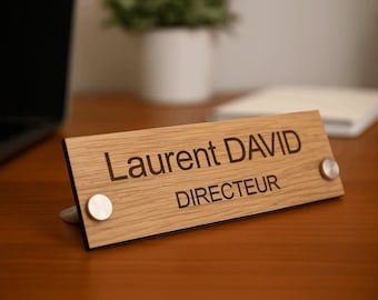 Personalized name tag for modern professional office, custom engraved name plate, golden name plate, office easel