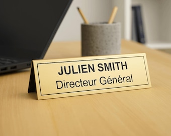 Personalized name tag for modern professional office, custom engraved name plate, golden name plate, office easel