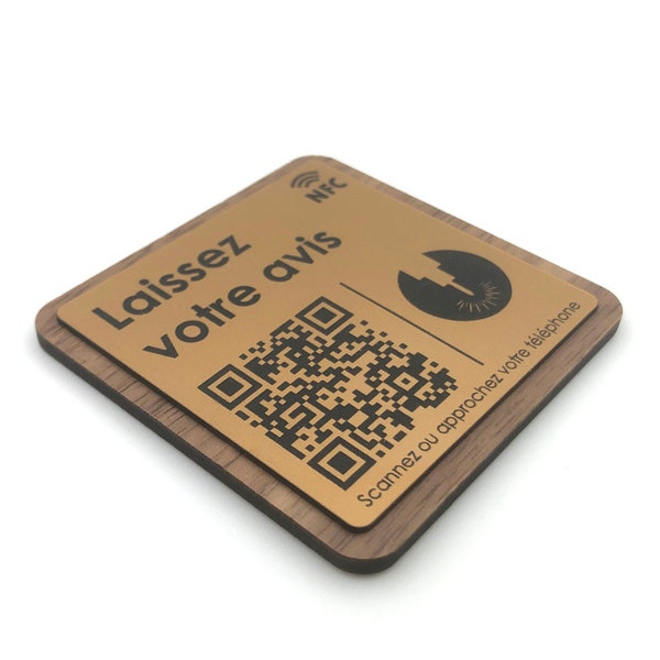 Plaque QR code Personnalisé, Haut de gamme, Bois et plaque gravé, Restaurant, Hôtellerie, Bar, Entreprise, QR code Instagram, Facebook