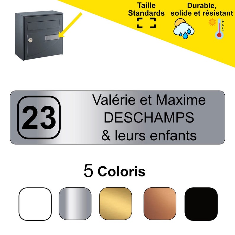 Plaque pour Boîte Aux Lettres, Adhésive, Texte Personnalisé, Taille Standards 10 x 2,5 cm, Gravée en Plastique, Durée 10 ans image 1