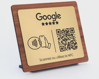 Chevalet QR Code Bois Gravé Personnalisé (NFC) – Support d'Avis Google pour Professionnels : Restaurants, Hôtels & Commerces