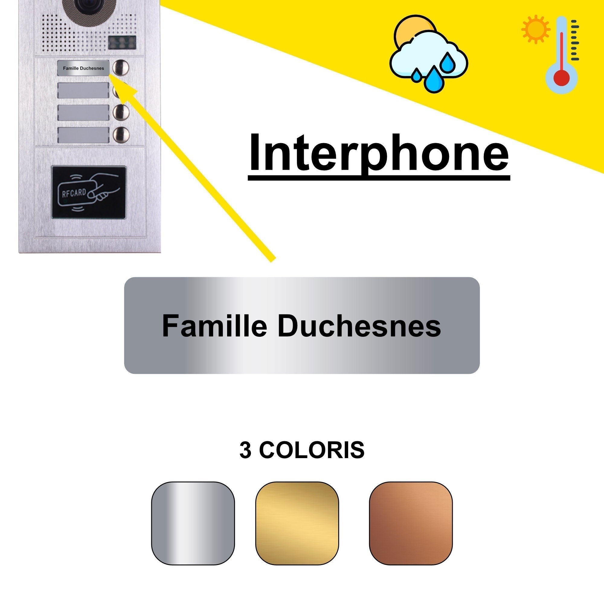 Plaque pour Interphone Personnalisé Adhésive, taille standards, plaqué  gravé en Acrylique, 55 x 1,5 cm -  France