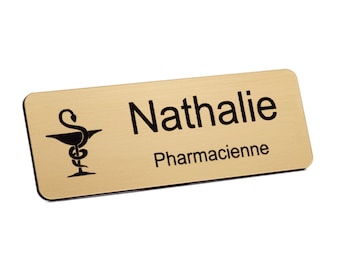 Badge Pharmacien / Pharmacienne Personnalisé couleur dorée, cadeau pour elle, cadeau pour lui, cadeau étudiant en médecine