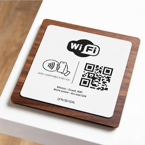 Supporto per codice QR personalizzato – Targa in legno e incisa – Connessione Wi-Fi, NFC – Settore della ristorazione e dell'hotellerie