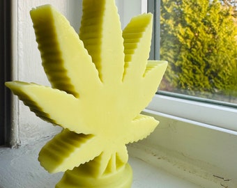 Cannabis Leaf Candle - Vegan Soy Wax  Funny Joke Gift
