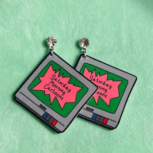 Saturday Morning Cartoons Earrings - Original Artwork