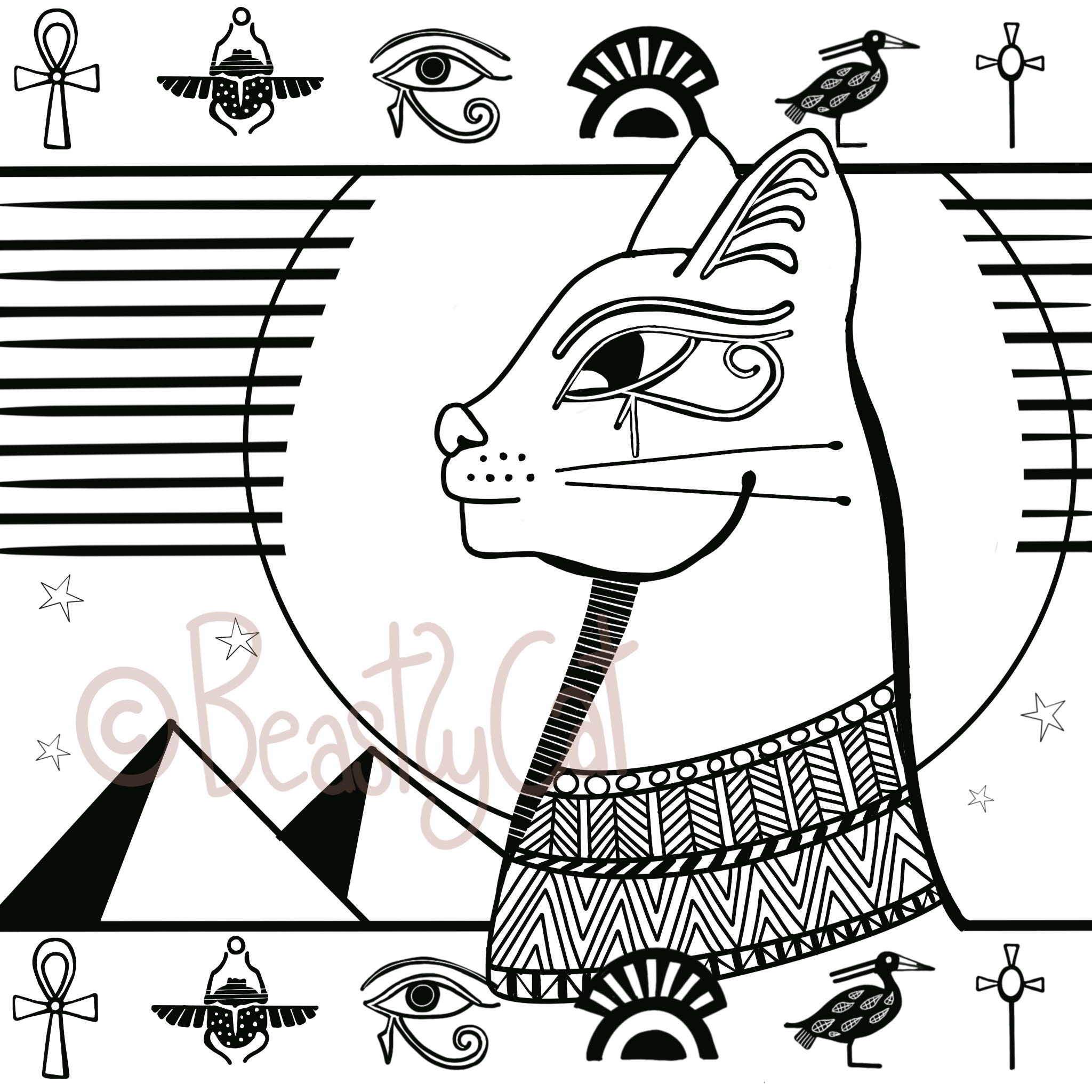 Egyptian Cat digital download Colouring Page Printable | Etsy