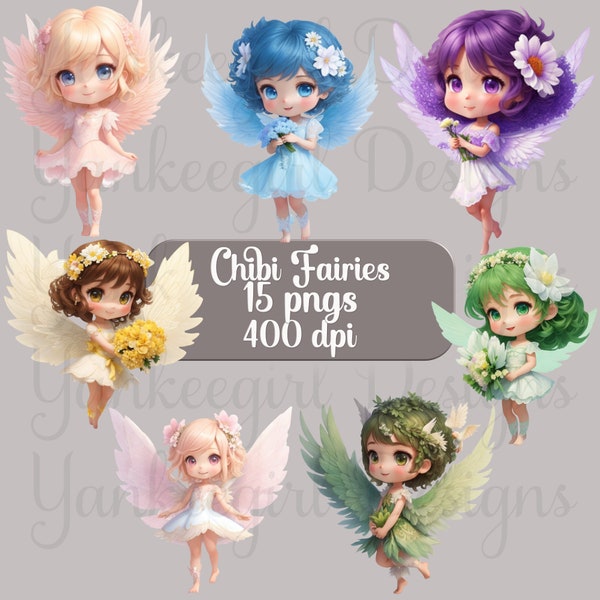 Chibi Fairy Clip art | Chibi Fairy Graphics | Chibi Fantasy Fairy Graphics |  Fairy Clipart Bundle | Magical Fairy Illustrations