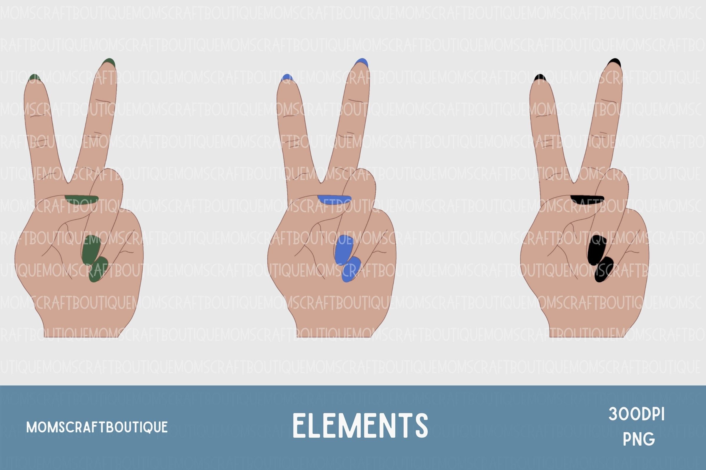 Peace Sign Hand Boho Long Nails Green Blue and Black Nail | Etsy