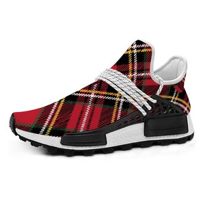 Red Tartan Unisex Mid Top Breathable Non-slip Sneakers