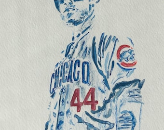 Jugador de los Chicago Cubs n.° 44: Retrato minimalista de béisbol en acuarela.