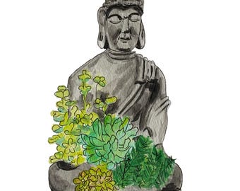 Buddha with Flowers – Minimalist Watercolor Spiritual Art Print