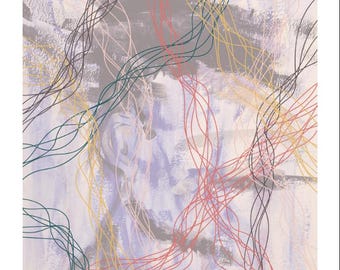Abstract Portrait with Linework – Mixed Media Contemporary Art Print