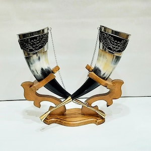 Viking Drinking Horn Authentic Viking Wedding Gift | Groomsmen&#39;s Bridesmaid Gift | Drinking horn with stand | personalized gift Best Quality