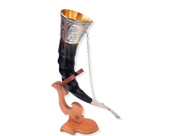 Drinking horn, Viking drinking horn with stand, drinking horn Viking ceremony, Viking drinking horn engrave, drinking horn mug, horn cup